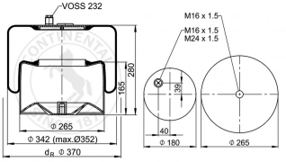 Пневморессора MERCEDES Actros/MP2 стальной стакан отв. М16х1.5 штуц. смещен KOLNHER K418323C