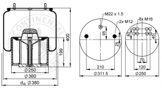 Пневморессора с пласт стаканом BPW KOLNHER K881CPL