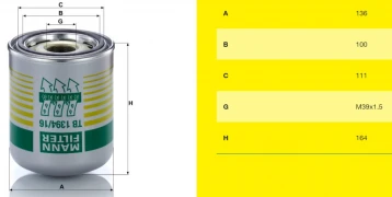 Фильтр осушителя коалесц. M39x1.5 (масловлагоотделитель) ASP Mann-Filter TB139416X
