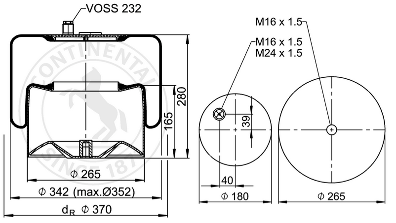 Пневморессора MERCEDES Actros/MP2 стальной стакан отв. М16х1.5 штуц. смещен KOLNHER K418323C