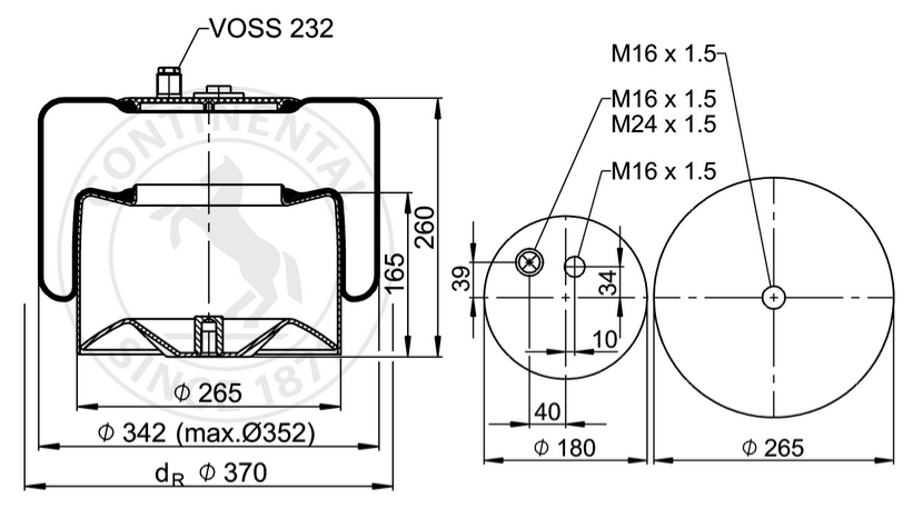 Пневморессора MB Actros со стаканом (металл) (1 отв. штуц./1отв.) Actros MP2 Voss 230 MB Actros KOLNHER K41872C