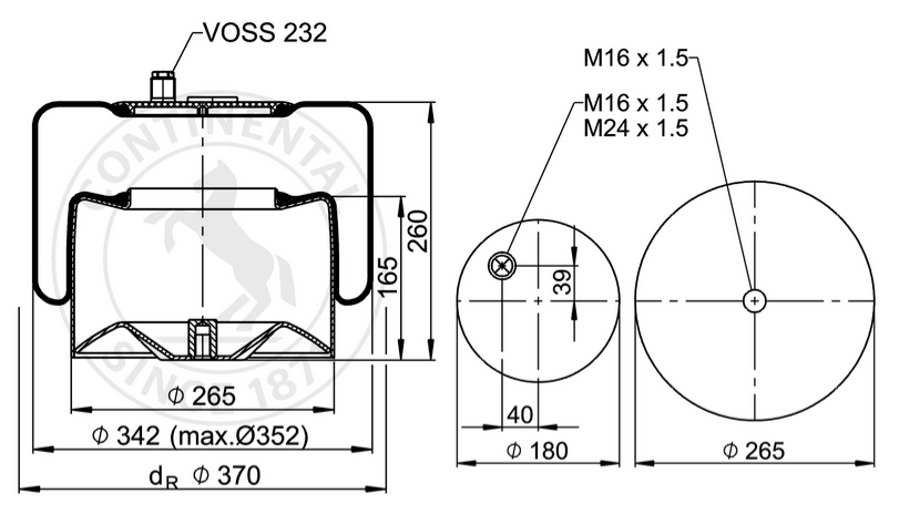 Пневморессора MB Actros со стаканом (металл) (1 отв. штуц./1отв.) Actros MP2 Voss 230 MB Actros KOLNHER K41873C