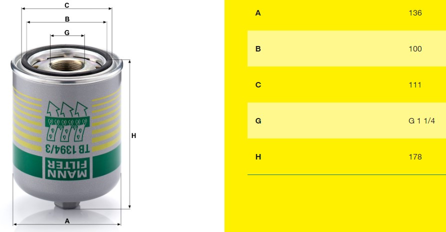 Фильтр осушителя SCANIA 4 G/L/P с коалесцентным фильтром ASP G1 1/4 Mann-Filter TB13943X