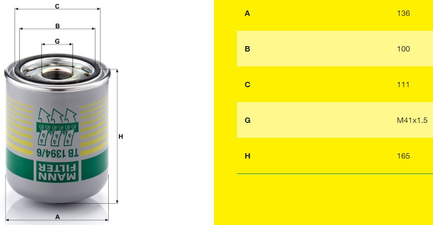 Фильтр осушителя/масло-влаго-отделителя DAF 105XF M41x1.5 Mann-Filter TB13946X